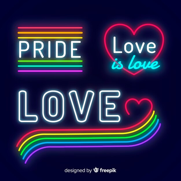 Colección de letreros del día del orgullo lgbt en luz neón