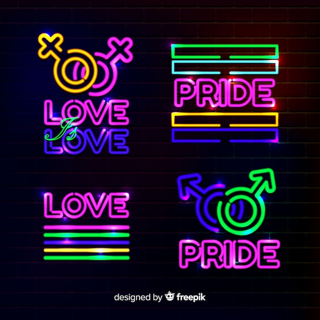 Colección de letreros del día del orgullo lgbt en luz neón