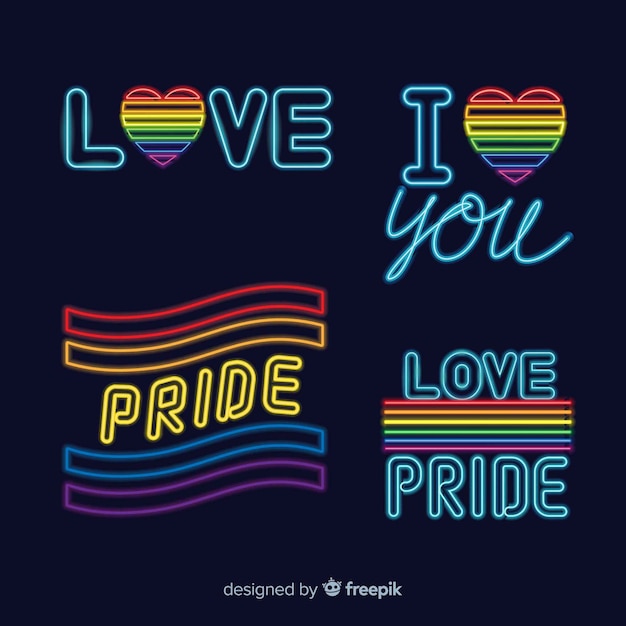 Vector gratuito colección de letreros del día del orgullo lgbt en luz neón