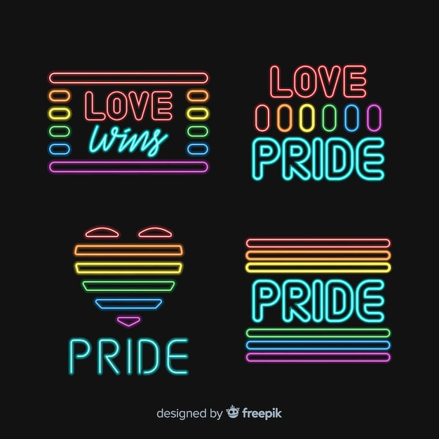 Vector gratuito colección de letreros del día del orgullo lgbt en luz neón