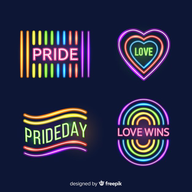 Colección de letreros del día del orgullo lgbt en luz neón