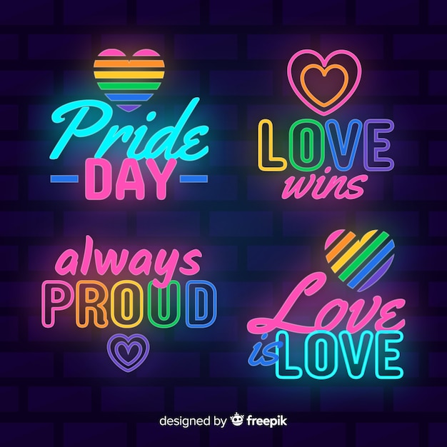 Colección de letreros del día del orgullo lgbt en luz neón