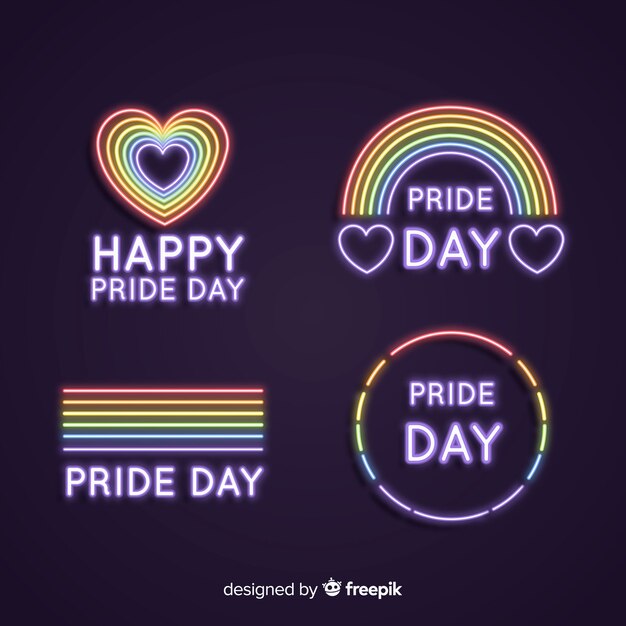 Colección de letreros del día del orgullo lgbt en luz neón