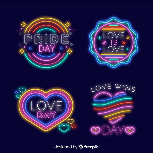 Colección de letreros del día del orgullo lgbt en luz neón
