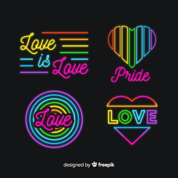 Colección de letreros del día del orgullo lgbt en luz neón