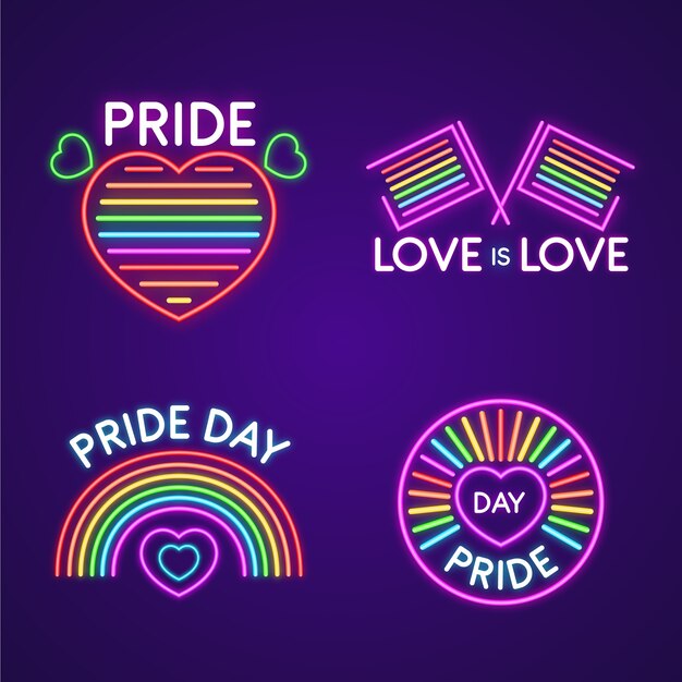 Colección de letreros de neón del día del orgullo de las ilustraciones