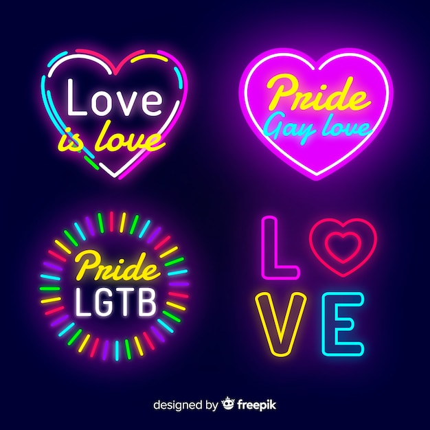 Colección de letreros de neón del día del orgullo