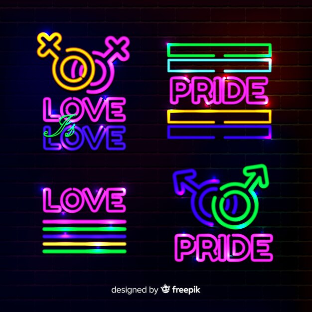 Colección de letreros de neón del día del orgullo