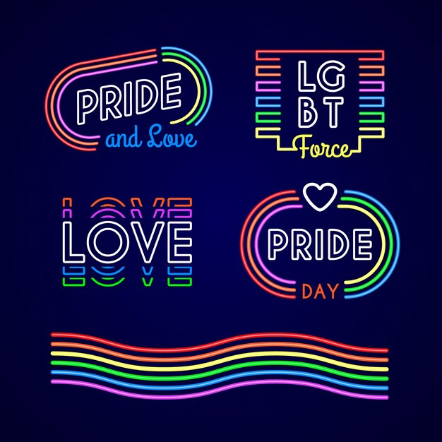 Colección de letreros de neón del día del orgullo