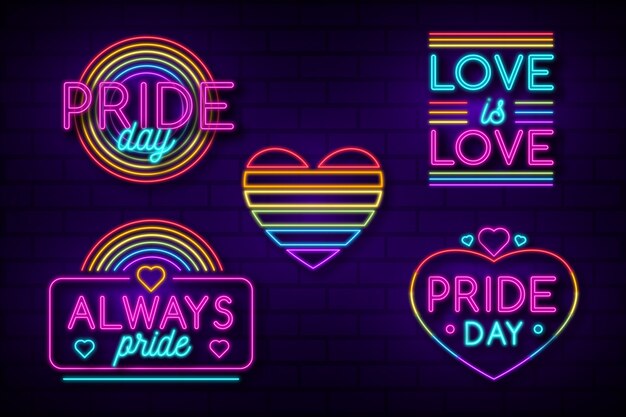 Colección de letreros de neón del día del orgullo