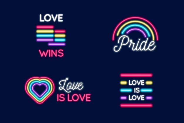 Colección de letreros de neón del día del orgullo