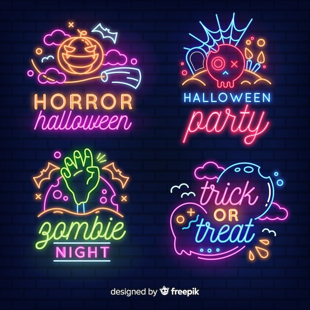 Colección de letreros de neón de elementos de Halloween