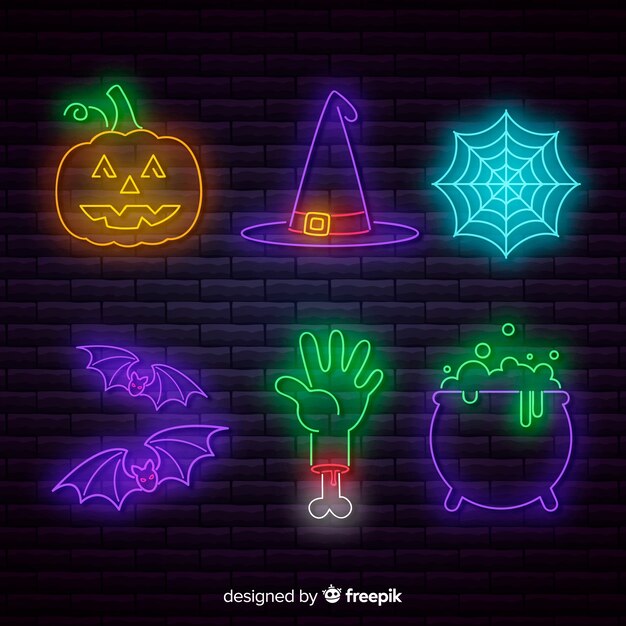 Colección de letreros de neón de elementos de Halloween