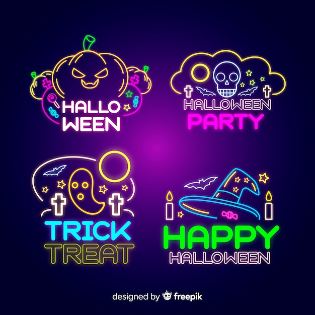 Vector gratuito colección de letreros de neón de halloween