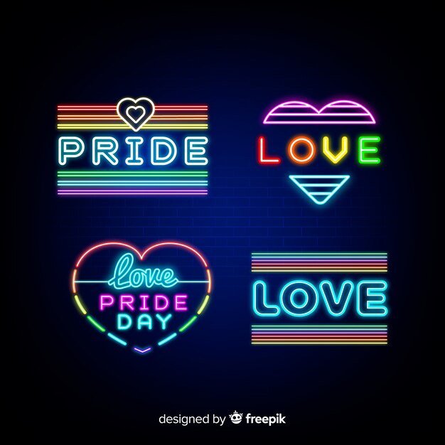 Colección de letreros del orgullo lgbt en luz neón