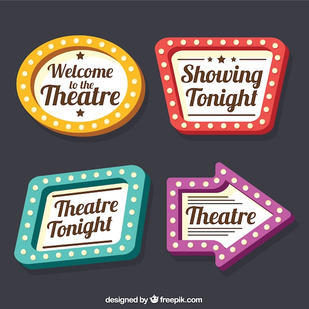 Vector gratuito colección de letreros de teatro con diferentes diseños