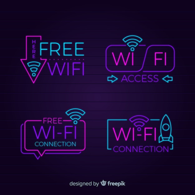 Vector gratuito colección de letreros de wifi gratis en luz neón