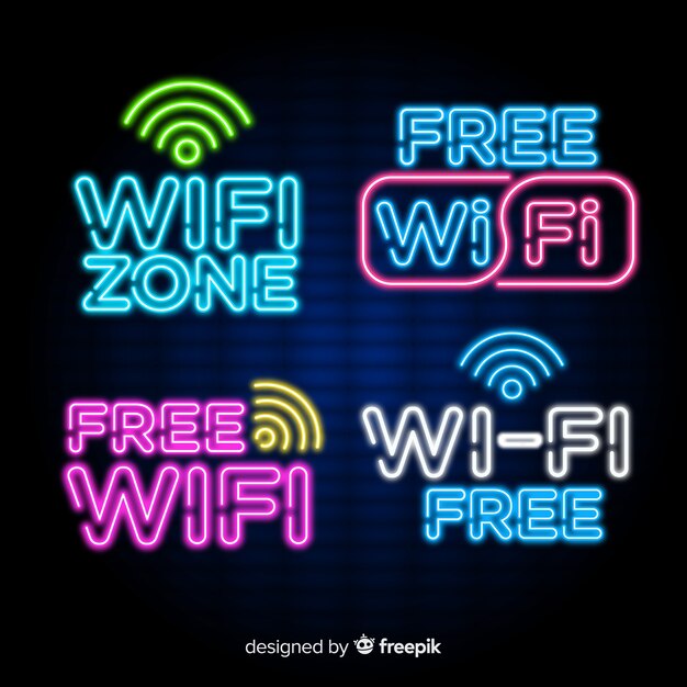 Colección de letreros wifi neon.