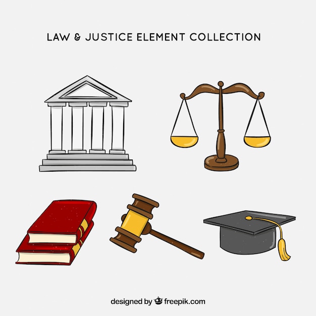 Colección de ley y justicia con estilo de dibujo a mano