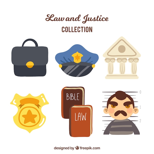 Vector gratuito colección de ley y justicia con estilo divertido