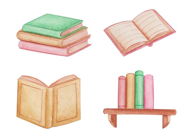 Colección de libros de acuarela dibujados a mano