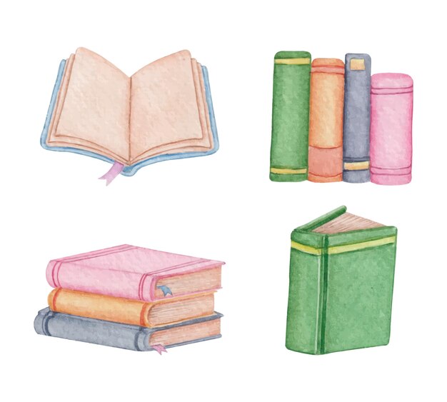 Colección de libros de acuarela dibujados a mano