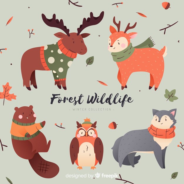 Colección linda de animales de invierno