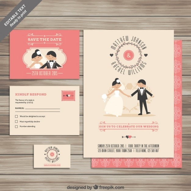 Vector gratuito colección linda de invitación de boda