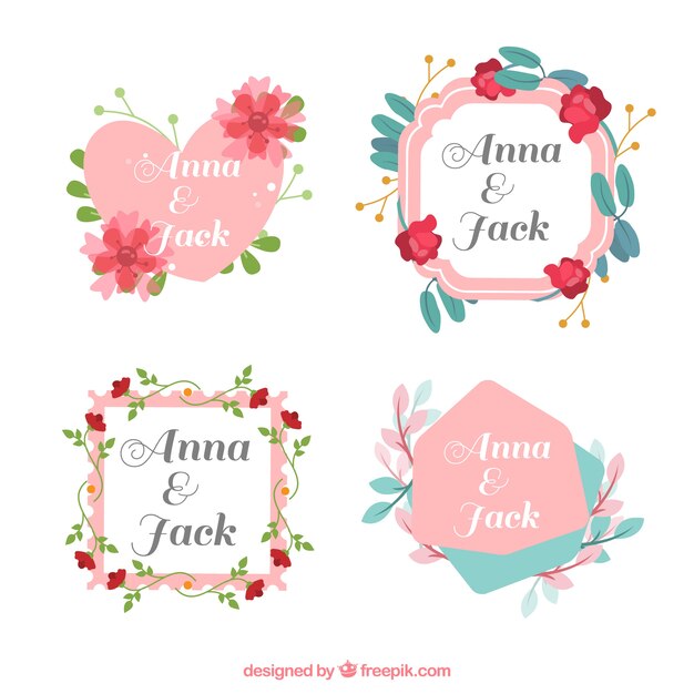 Colección de lindas etiquetas de boda