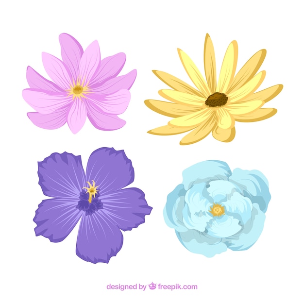 Vector gratuito colección de lindas flores en estilo hecho a mano