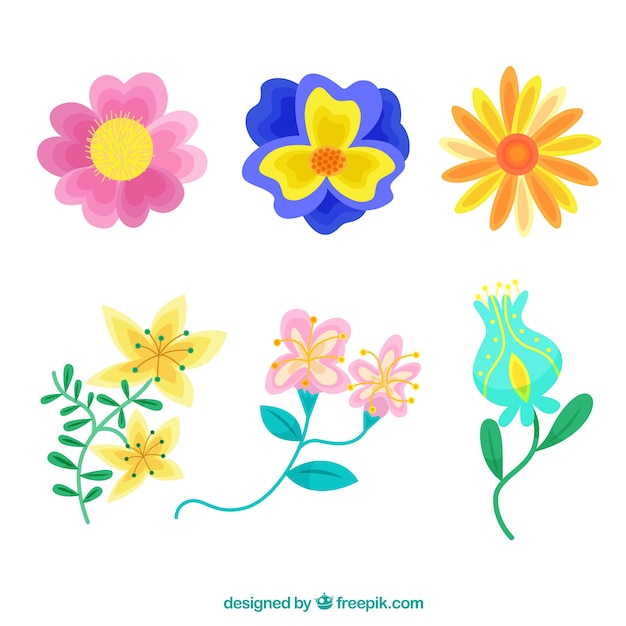 Vector gratuito colección de lindas flores en estilo plano