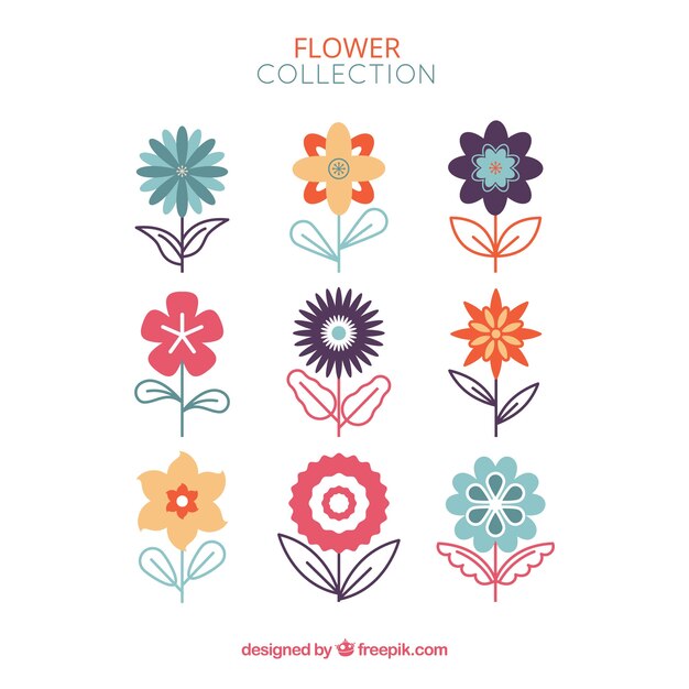 Colección de lindas flores en estilo plano