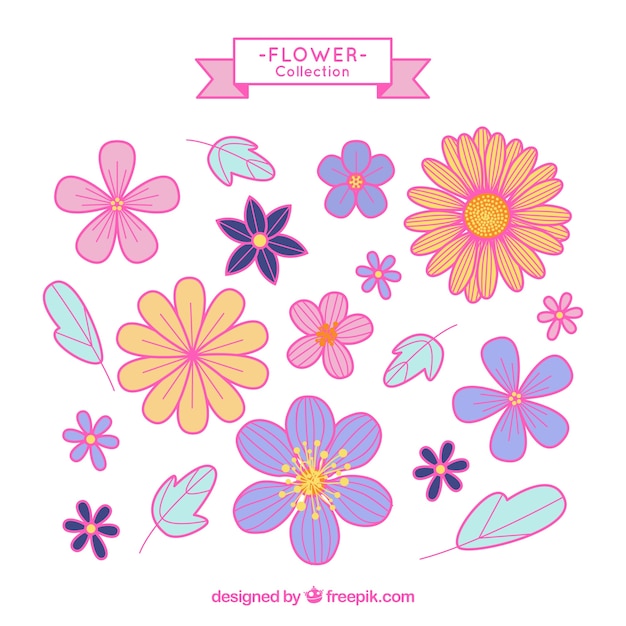 Vector gratuito colección de lindas flores en estilo plano