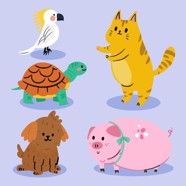 Colección de lindas mascotas domésticas