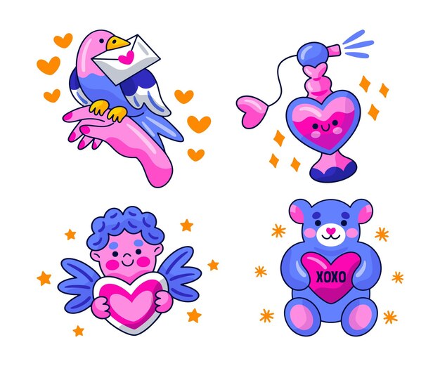 Colección de lindas pegatinas de amor