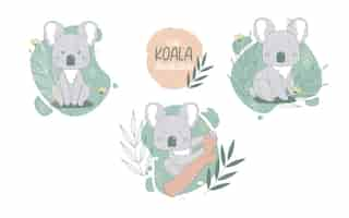 Vector gratuito colección de lindos animales de dibujos animados de koalas. ilustración vectorial