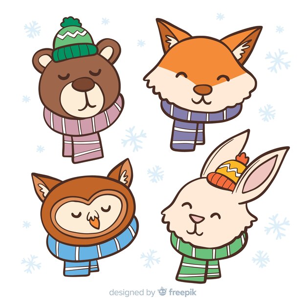 Colección de lindos animales de invierno