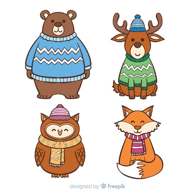 Colección de lindos animales de invierno