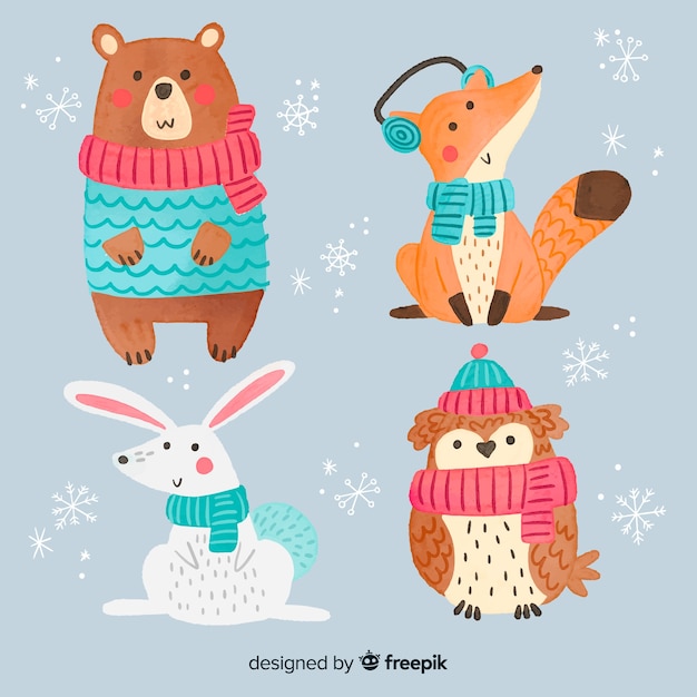 Vector gratuito colección de lindos animales de invierno