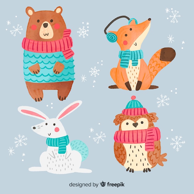 Colección de lindos animales de invierno