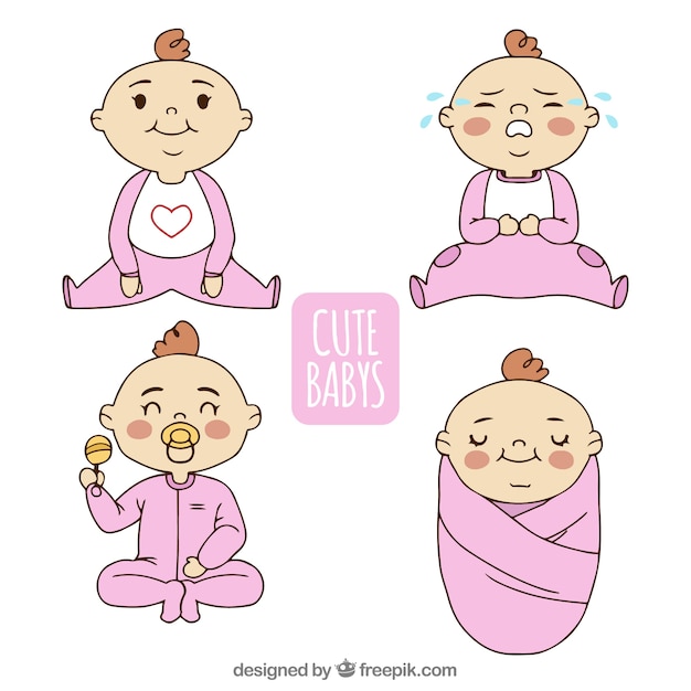 Vector gratuito colección de lindos bebés en diferentes poses