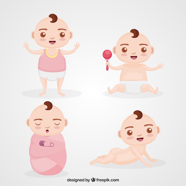 Vector gratuito colección de lindos bebés en diferentes poses