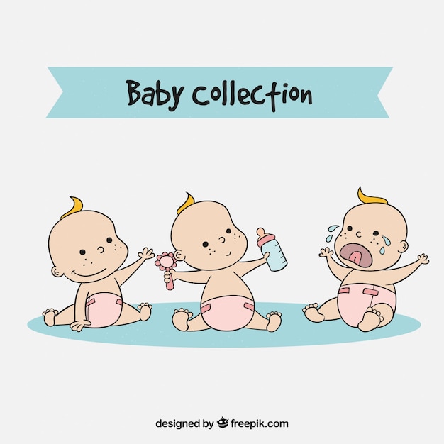 Vector gratuito colección de lindos bebés en diferentes poses