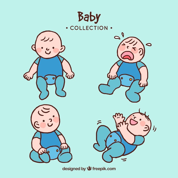 Vector gratuito colección de lindos bebés en estilo hecho a mano