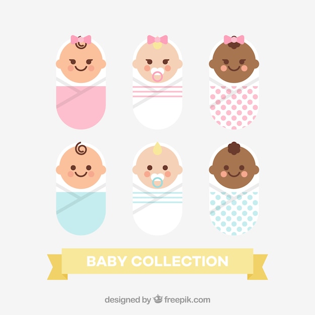 Colección de lindos bebés en estilo plano