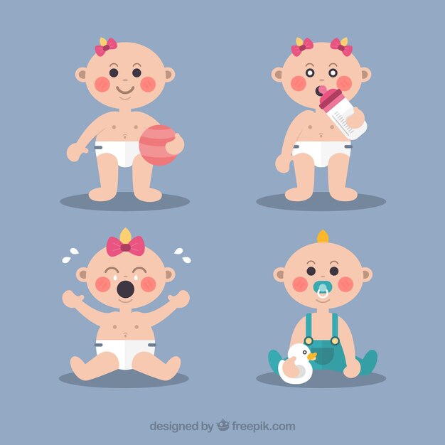 Colección de lindos bebés en estilo plano
