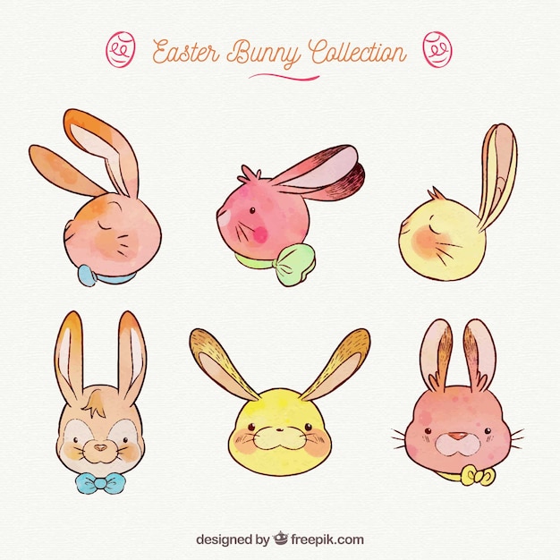 Vector gratuito colección de lindos conejos de pascua en estilo hecho a mano