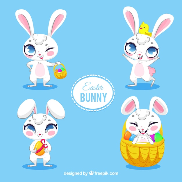 Vector gratuito colección de lindos conejos de pascua