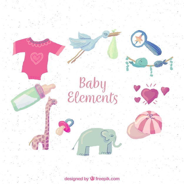 Colección de lindos elementos de bebé en estilo hecho a mano