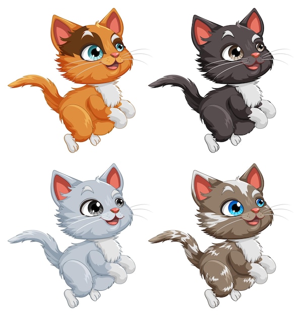 Colección de lindos gatos en pose de salto